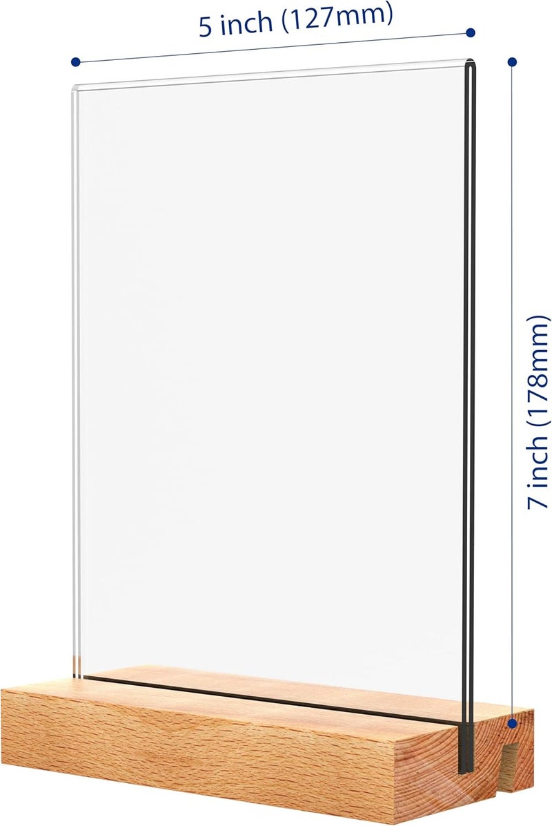JDEA 5x7 Inch Acrylic Sign Holder with Wood Base Vertical and Slant Displays(6 Pack 5*7") - Image 3